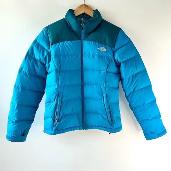 THE NORTH FACE | Nuptse 700 Goose Down Blue Teal Aqua Puffer Jacket Size Small - Picture 1 of 16